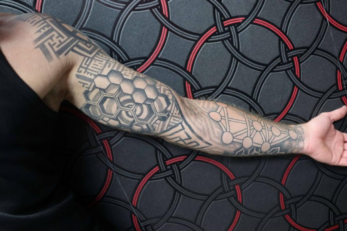 Custom Biomechancial Tattoo with Sea Turtle and Octopus